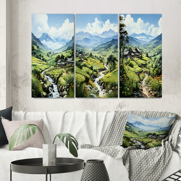 Designart "Lush Highlands of Sapa, Vietnam II" Ensemble d'Art Mural Vietnamien de 3 - Ensemble de Murs Galerie Rouge pour Décoration Intérieure