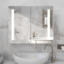 LIGMIRR Bathroom Cabinet Medicine Cabinet 3 Tier Kitchen Wall Mount Aluminum 36"*30"Recessed Large Cosmetic Storage Cabinet with Led Lighted Vanity Mirror Double Doors and 2 Adjustable Shelves