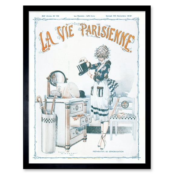 Vintage French Fashion La Vie Parisienne Preparing for End World War 1 Magazine Cover Art Print Framed Poster Wall Decor 12x16 inch