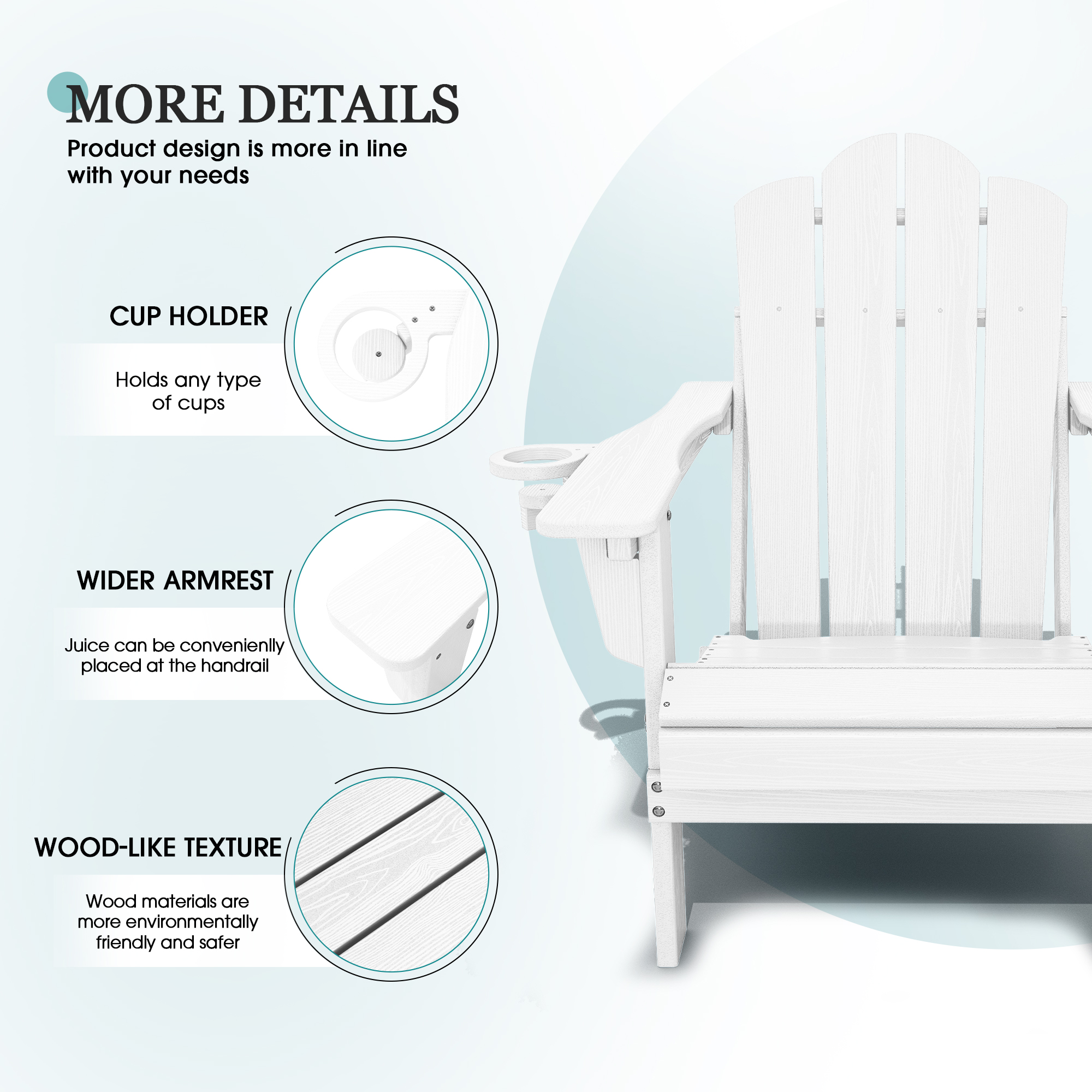 KINGYES Adjustable Folding Adirondack Chairs, Set of 2, White photo 5