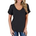 thumbnail image 3 of Mifater Womens V Neck T Shirts Short Sleeve Tops Woman Going Out Tops with Pocket Black Tees, 3 of 4