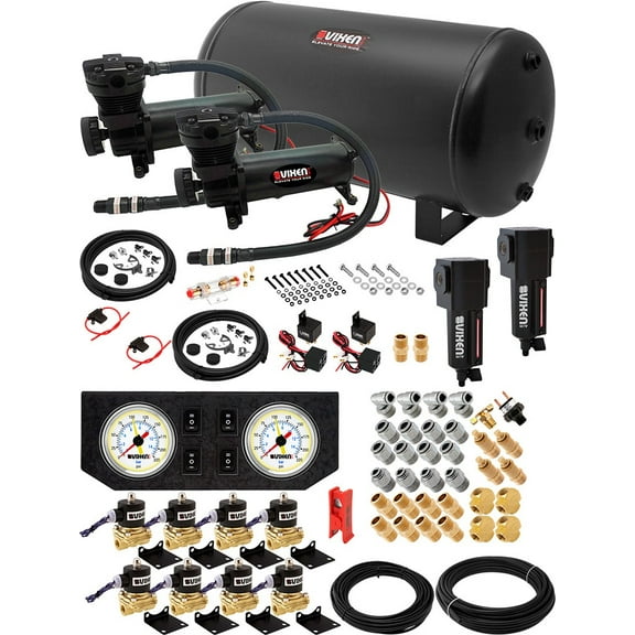 Vixen Air Suspension Kit for Truck/Car Bag/Air Ride/Spring. On Board System- Dual 200psi Compressor, 6 Gallon Tank. For Boat Lift,Towing,Lowering,Load Leveling,Onboard Train Horn VXX3804GW/4863DBF