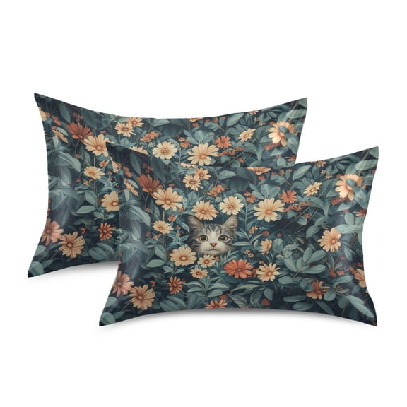 Yayeee Pillow Case Set of 2 Standard Size Wrinkle Resistant Pillowcase Soft Envelop Closure Floral Cat Pattern Cover Bedroom Decor