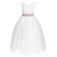 thumbnail image 2 of Ekidsbridal Ivory Lace V-Back Cap Sleeves Flower Girl Dress Junior Bridesmaid Gown for Wedding Tulle 622T 10, 2 of 3