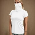 thumbnail image 3 of Fanxing Womens Turtleneck Short Sleeve Face Mask Tops Casual Loose Fitting Blouses Plain T-Shirts Women's Athletic Base Layers White,XXL, 3 of 8