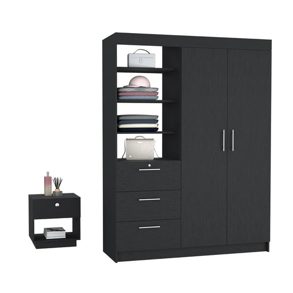 CoSoTower Peyton 2 Piece Bedroom Set, Armoire   Nightstand, Black