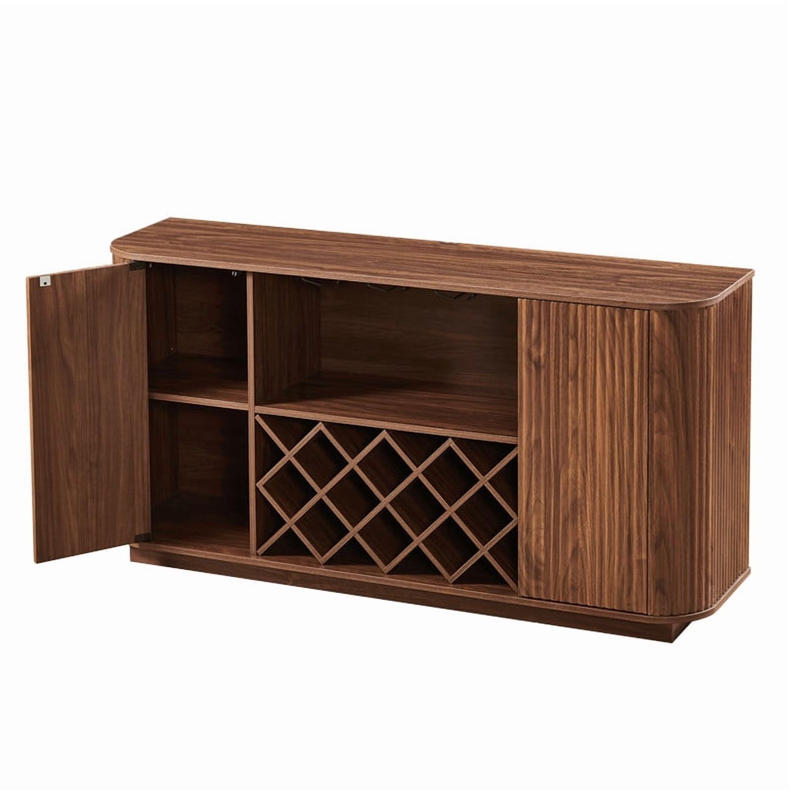 Modern Sideboard Buffet with 2 Wavy Doors, Home Bar Storage Cabinet with Glassware Holder, Wine Rack & Adjustable Shelf