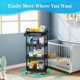 thumbnail image 7 of 4 Tier Rolling Utility Cart with Removable Drawer, Bathroom Storage Organizer with 2 Lockable Wheels, Mobile Shelving Unit for Kitchen, Office, Snack, Craft, Makeup, Baby Essentials, Black, 7 of 7