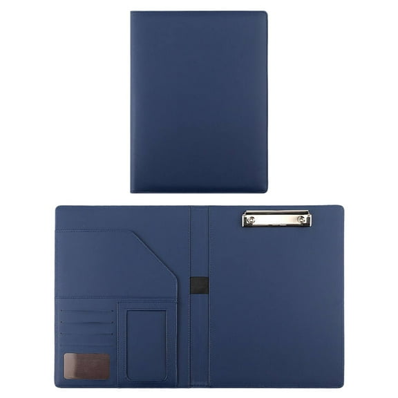 Drongq Portfolio Folder Binder with Clipboard, PU Leather Padfolio w/Multi Pockets&Business Card Holder, Legal Pad Holder Clipboard Binder Writing Pad, Portfolio Organizer Office Supplies, Blue