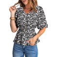 thumbnail image 1 of Blusa Dokotoo de manga corta con estampado floral de chifón para mujer, 1 of 6