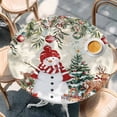 thumbnail image 2 of Beige Christmas Round Tablecloth, Fitted Table Cover with Elastic for 45"-54" Round Tables, Snowman Xmas Tree Elk Poinsettia Table Cloth Outdoor Indoor Dinning Party Waterproof Tablecloths, 2 of 7