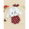 thumbnail image 3 of Baby Girls Jumpsuits Set Christmas Elk Print Long Sleeves Romper and Casual Plaid Shorts Headband, 3 of 8
