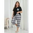 thumbnail image 5 of ValueVibe Plus Size Pajama Sets for Women V-Neck Short Sleeve and Capri Pants Pajamas 2 Piece Loungewear Sets, Black Plaid XL, 5 of 10