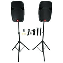 Rockville RAMSYS15 Pair 15" Battery Powered PA Speakers Stands Wireless Mics