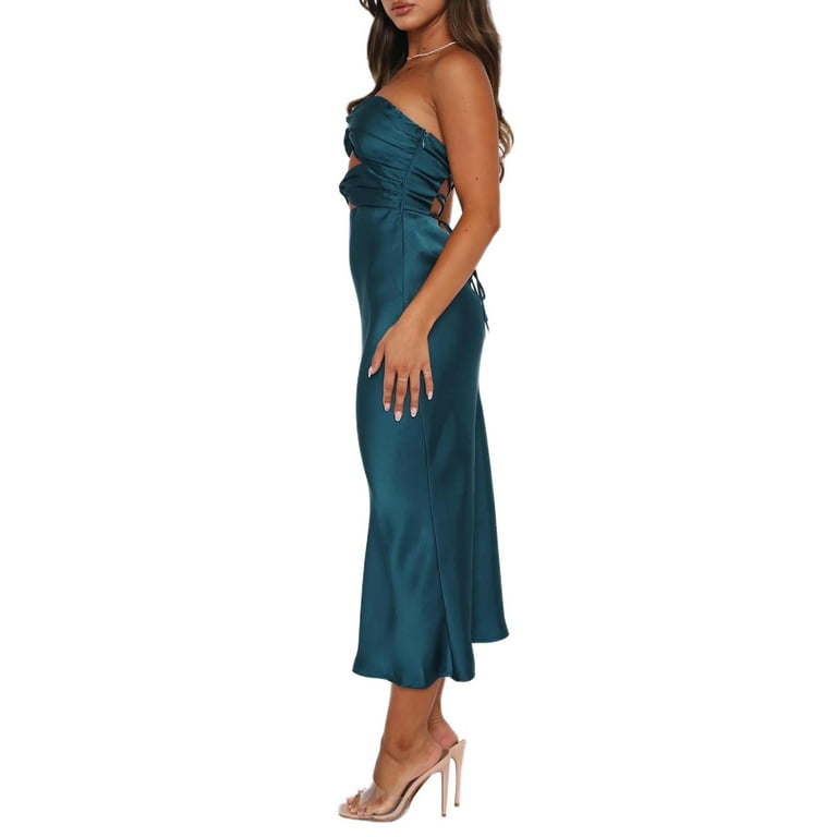 Coduop Women's Cutout Backless Maxi Dress Strapless Cross Tie-Up Bodycon  Cocktail Dresses