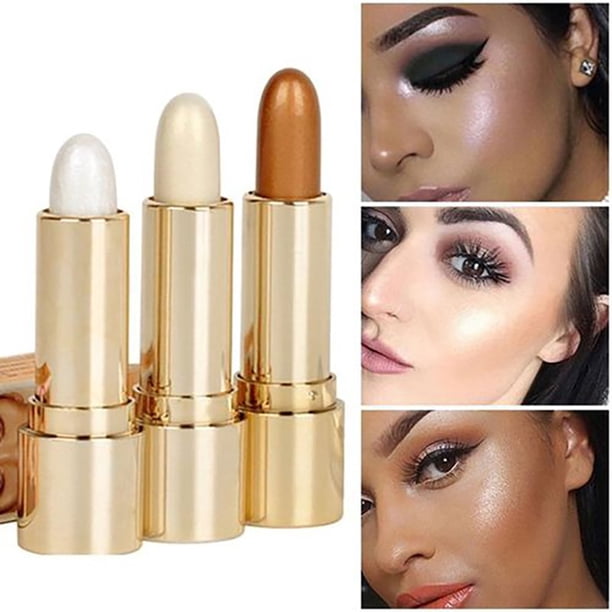 Barra de iluminador facial 3D, bronceador de contorno facial cosmético, resaltador brillante, corrector en crema, herramienta de maquillaje, 3 colores