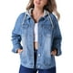thumbnail image 1 of Chaqueta de mezclilla para mujer INSPIRE CHIC con capucha, de manga larga, desgastada, con botones y capucha desmontable, 2XL, azul, 1 of 5