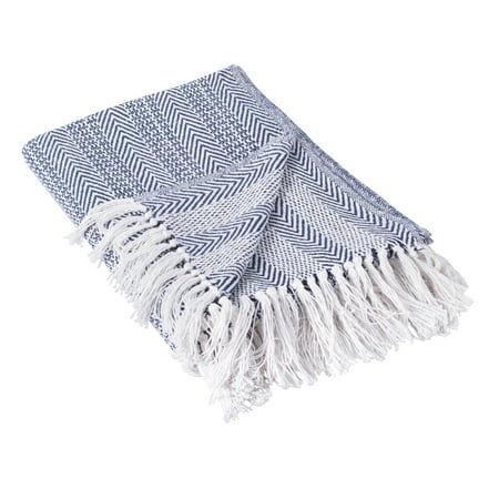 50"x60" Herringbone Striped Throw Blanket Nautical Blue - Design Imports: Cotton, Hypoallergenic, Machine Washable