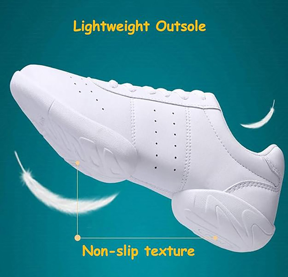 kkdom White Cheerleading Shoes Athletic Dance Sport Training Shoes Competition Tennis Sneakers Cheer Shoes Size 7.5