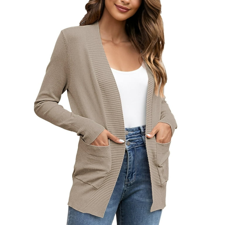 Fulijie Womens Cream Cardigan Cream Sweater Cream Cardigan For Women Womens Sweaters Women s Solid Color Knitted Jacket Cotton Pocket Cardigan Outer