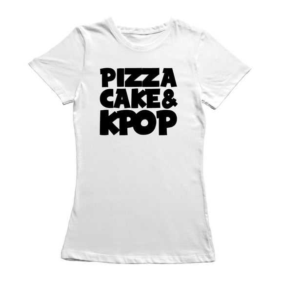 Pizza Cake And Kpop Graphic Women White T-Shirt, Female x-Large