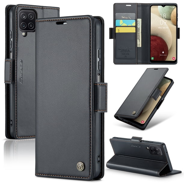 CaseMe Funda de Cuero para Samsung Galaxy A12 5G con Bloqueo RFID, para Samsung Galaxy A12 Funda para Mujer y Hombres Tarjetero con Cierre Magnético Funda Tipo Folio para Samsung Galaxy A12 5G