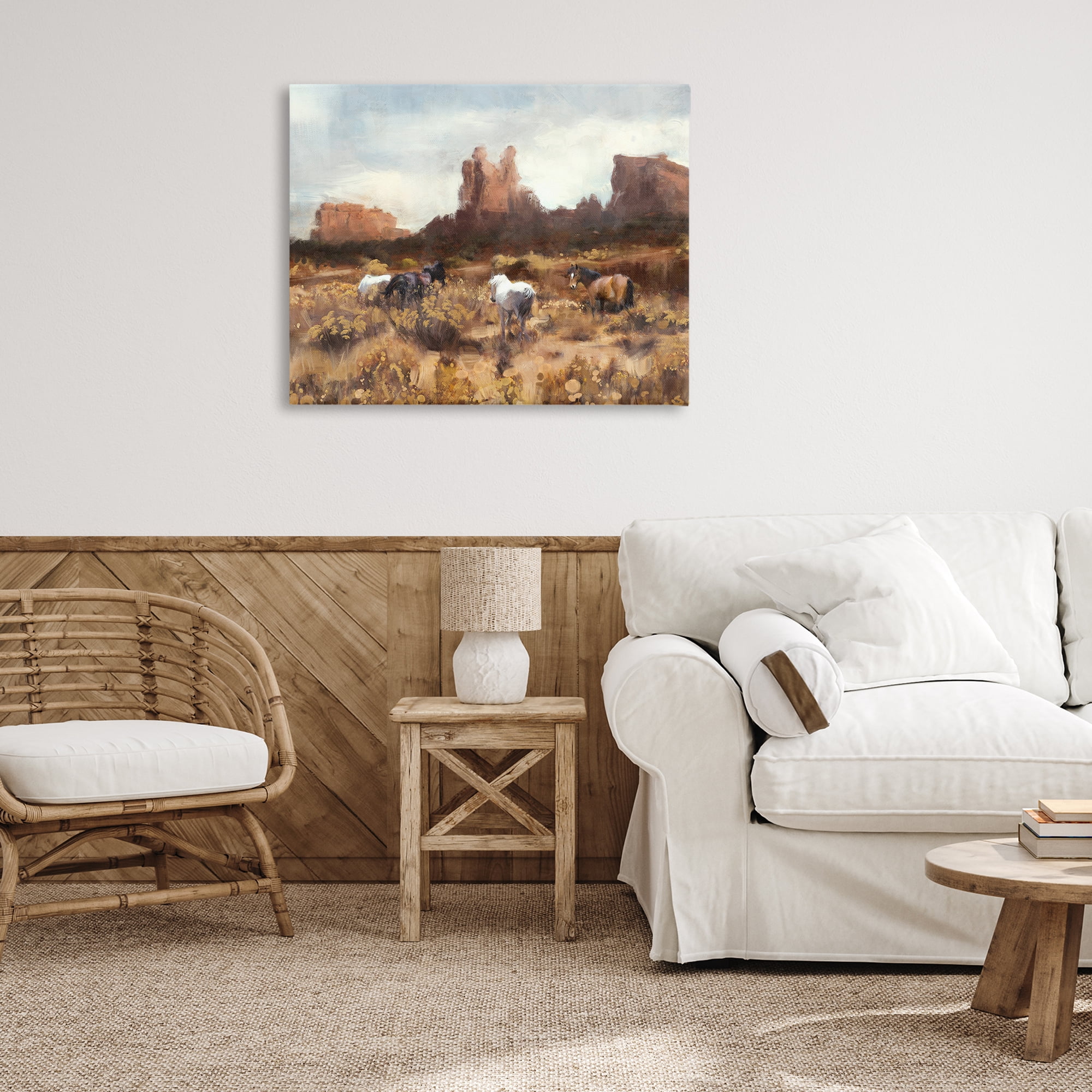 Stupell Industries Desert Horses Landscape Landscape Painting Gallery Wrapped Canvas Art Print Wall Art, 40 x 30
