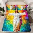 thumbnail image 2 of jejeloiu Colorful Glass Queen Sheet Set (4-Piece) Merry Xmas Cozy Decor, 2 of 7