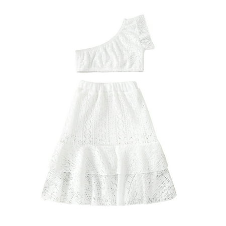 

Zervatek Kids Girls Skirt Set Sleeveless One-shoulder Vest Tops Skirts Summer Casual Dress