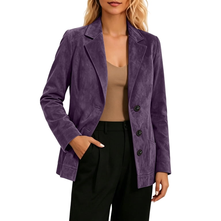 Stamzod Blazers for Women Business Casual Long Sleeve Suede Brown Jacket Women Open Front Work Suit Jackets Blazer Fall Clothes Purple S, Women's