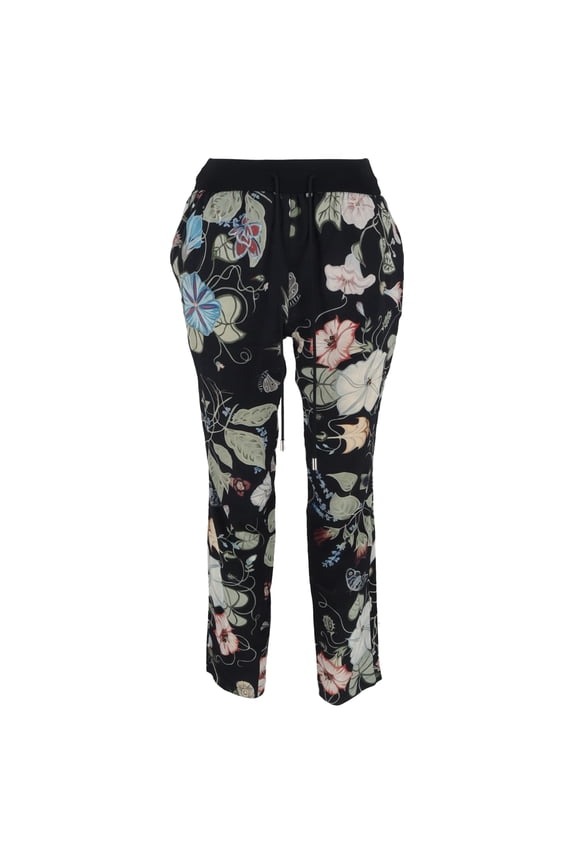 Pre-Owned Gucci Floral-Print Drawstring Waistband Trousers in Multicolor Silk