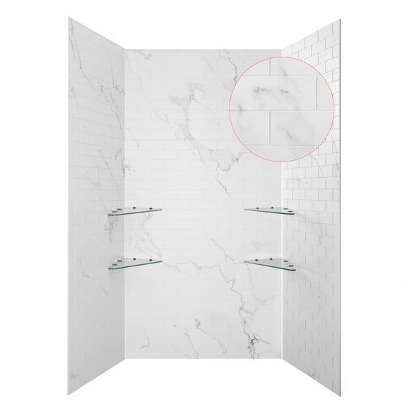 VEVOR Shower Wall Panels, 48" W x 36" D x 96" H, 0.14" (3.5 mm) Thick,3-Panel Waterproof SMC Shower Surround Kit, Quick Install and Trimmable Bathroom Tub Wall Panel Surround Kit with 4 Glass Shelves