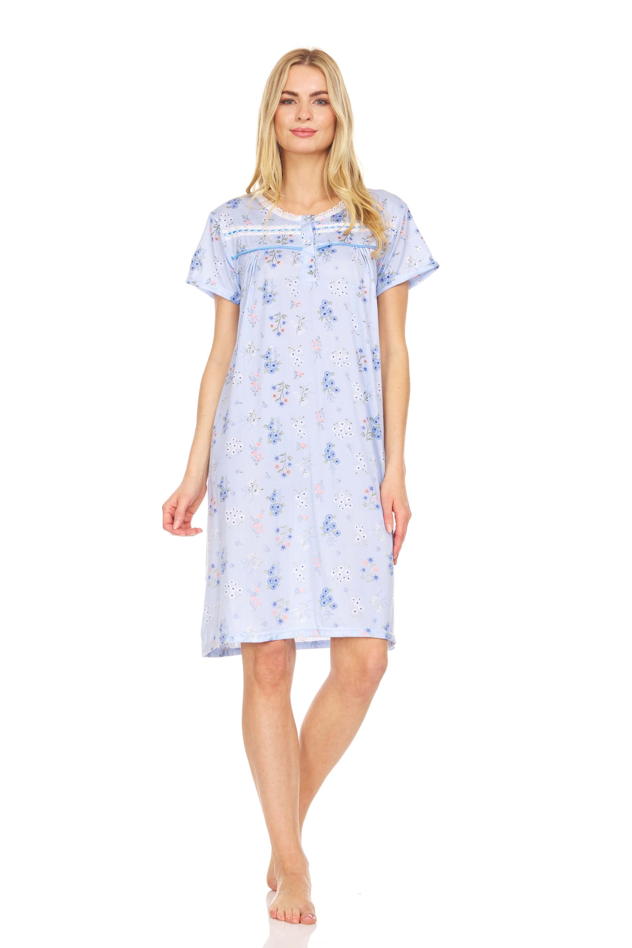 822 Womens Nightgown Sleepwear Pajamas - Woman Short Sleeve Sleep Dress Nightshirt Blue XL