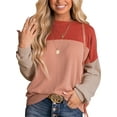 thumbnail image 1 of Womens Fashion 2023 Color Block Long Sleeve Crewneck Knitted Pullover Shirts Tops, 1 of 6