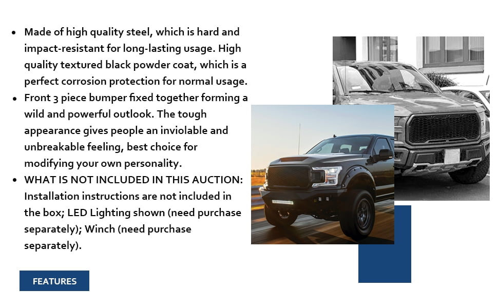 ECOTRIC Modular Front Bumper Compatible with 2018-2020 Ford F150 3-Piece 2 Packages