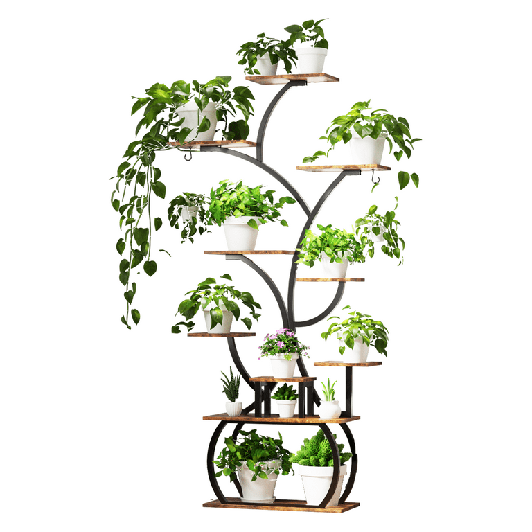 Ktaxon Freestanding Plant Stand 9-Tier Storage Shelves, Flower Stand Holder  Rack for Indoor & Outdoor, Metal Frame with Growing Light