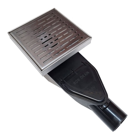 SereneDrains ABS Plastic Horizontal Side Discharge Outlet Low Profile with Square Shower Drain Assembly Reducer Base Pipe Fitting P Trap