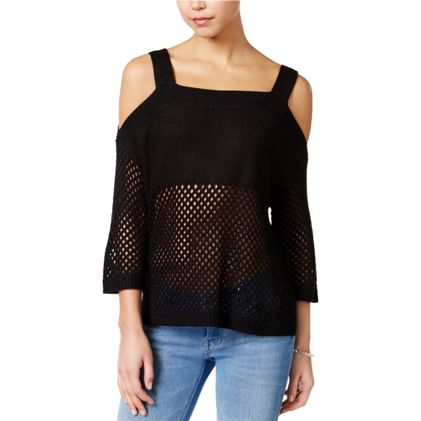 Hooked Up by IOT suéter de punto de punto abierto para mujer, negro, grande