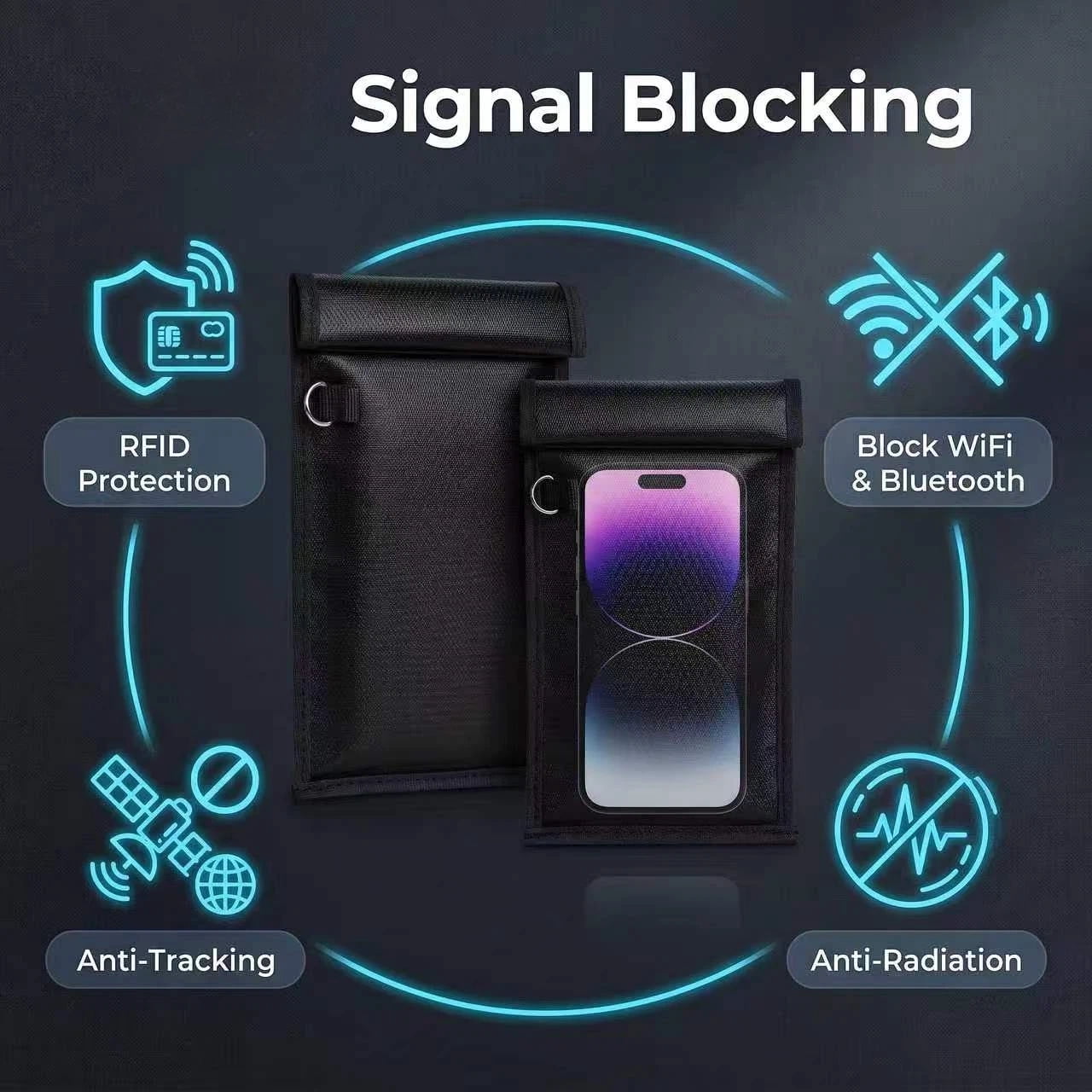 Faraday Bags for Phones and Car Key 2 Pack, Signal Blocking Pouch, Cell Phone Signal Jammer, Car Key/WiFi/RFID/GPS Signal Blocker Black (m)