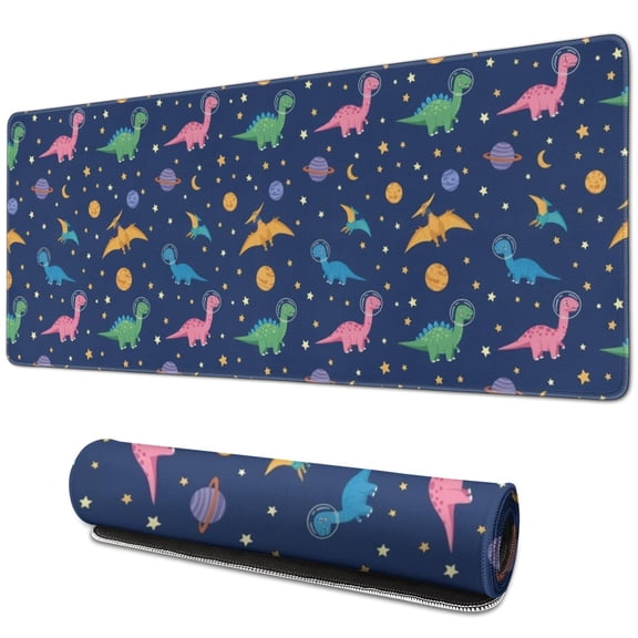 Long Mouse Pads for Desk,Dark Blue Space Dinosaur Pattern Desk Mats on Top Of Desks, Desk Mouse Pad Extra Large with 3mm Non-Slip Base and Stitched Edge for Gaming,Office,Work,Home 31.5"x11.8"