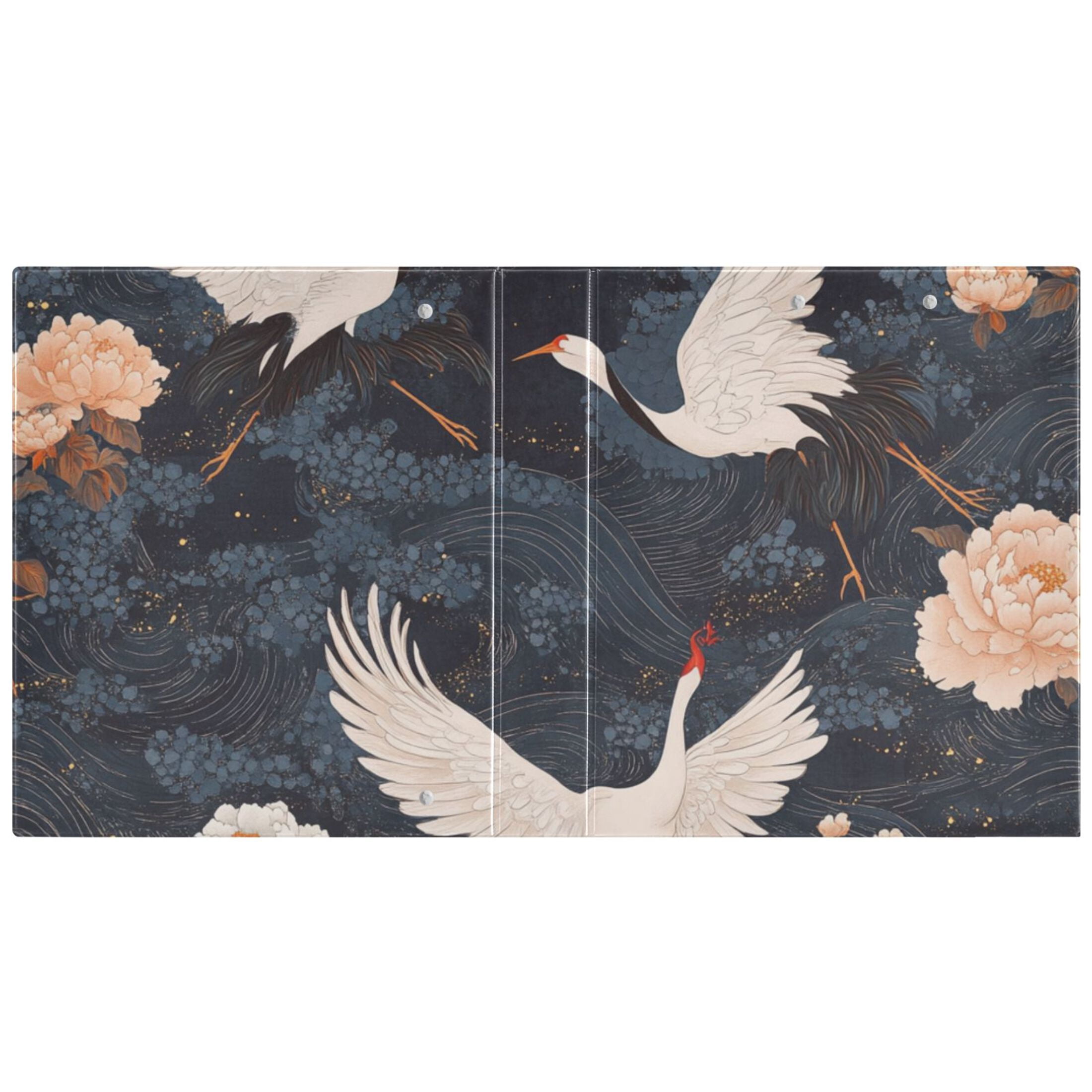 Elegant Cranes Peonies 3 Ring Binders 1.5 inch Hardcover File Folders with Interior Pockets A4 Size Organizer for School Office Hospital