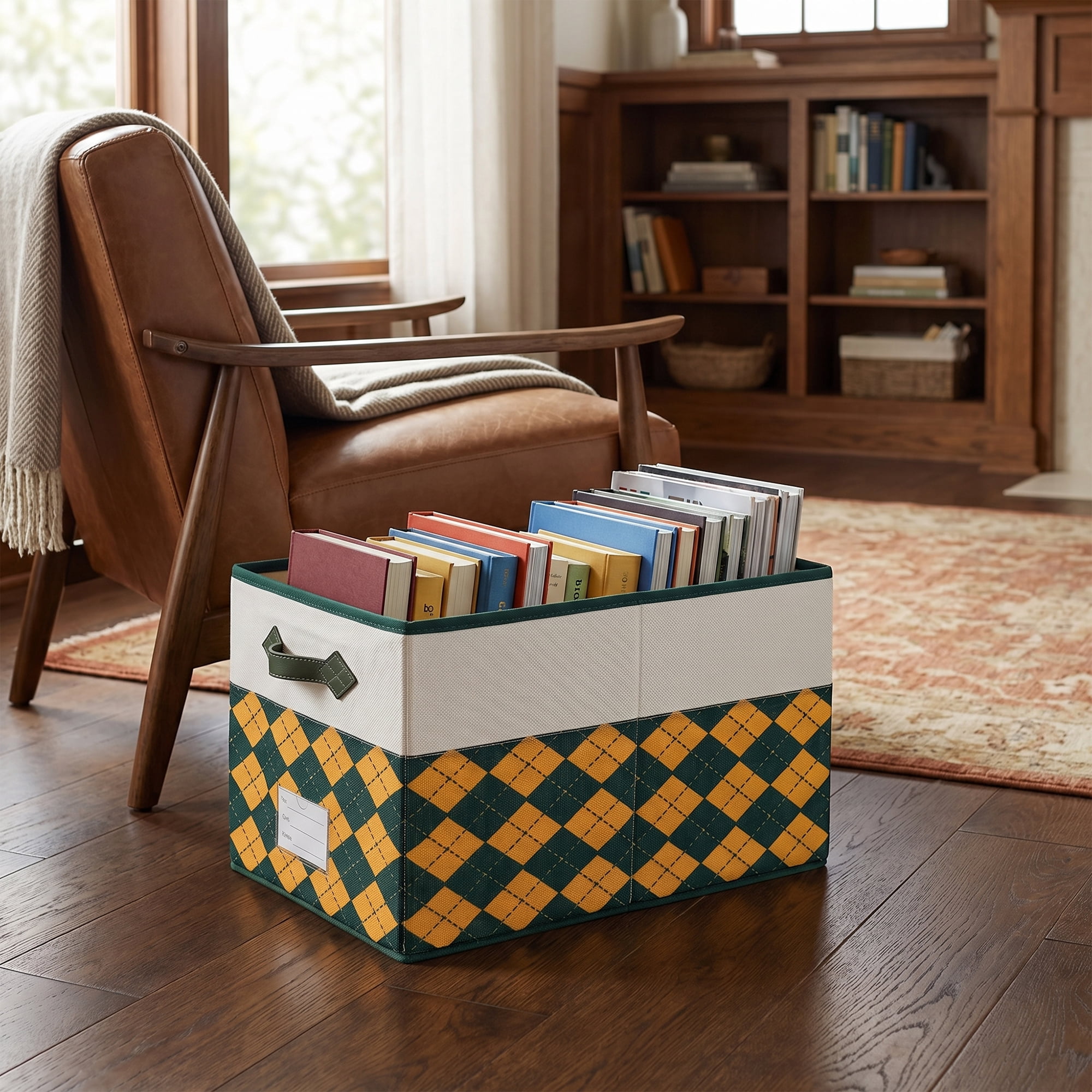 Unique Bargains Storage Basket with Handle for Organizing Orange Green 15"x9.8"x8.3"