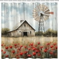 thumbnail image 2 of Rustic Farmhouse Windmill Shower Curtain Vintage Western Farm Barn Red Flowers Meadow Teal Wooden Plank American Country Landscape Bathroom Decor Fabric Curtain with Hooks-72"W x 72"L (Pack of 1), 2 of 7