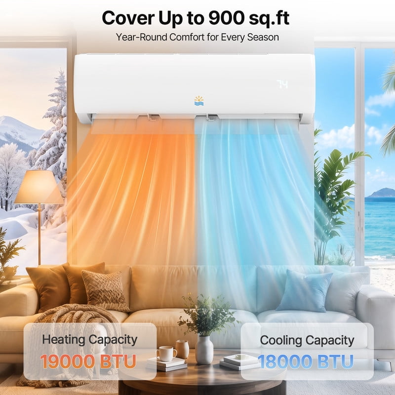 Etust 18000 BTU Mini Split AC/Heating System, 21 SEER2 208/230V Inverter Ductless Mini Split Air Conditioner, Smart WiFi Control for Home
