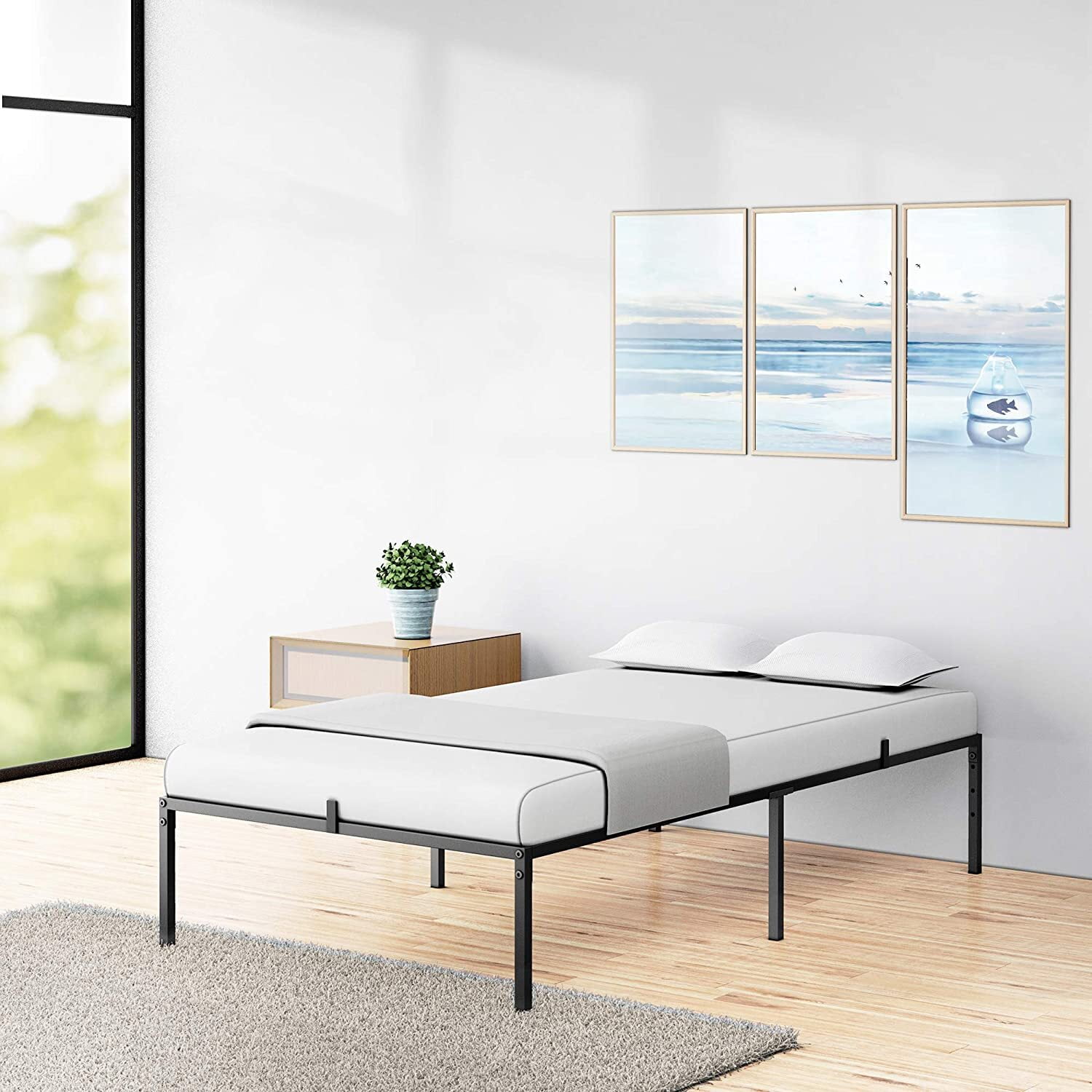 WhizMax 14 Inch Twin Black Metal Platform Bed Frame with Slats