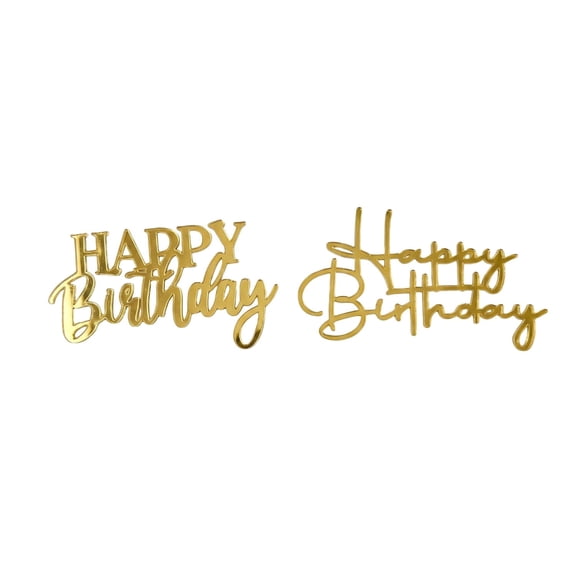 Gold Mirror Happy Birthday Acrylic Cake Toppers 18 Pack, Script Letter Cupcake Picks for Birthday Party Dessert Table Decor