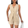 thumbnail image 2 of Joernso Women's Summer 2 Piece Outfits Sleeveless V Neck Button Down Vest Top Lace-up Shorts Set Casual Office Lady Business Suit, 2 of 8