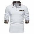 thumbnail image 3 of Golf Shirts for Men with Pockets Button Collar Long Sleeve Pullover Business Work T-Shirts Casual Plaid Printed Lapel Comfort Slim Tees Tops, 3 of 6