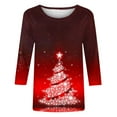 thumbnail image 5 of DDAPJ pyju Plus Size T-shirts for Women Christmas Tree Print 3/4 Sleeve Tops Loose Fit Mid-length Crewneck Pullover Holiday Blouses Red M, 5 of 6