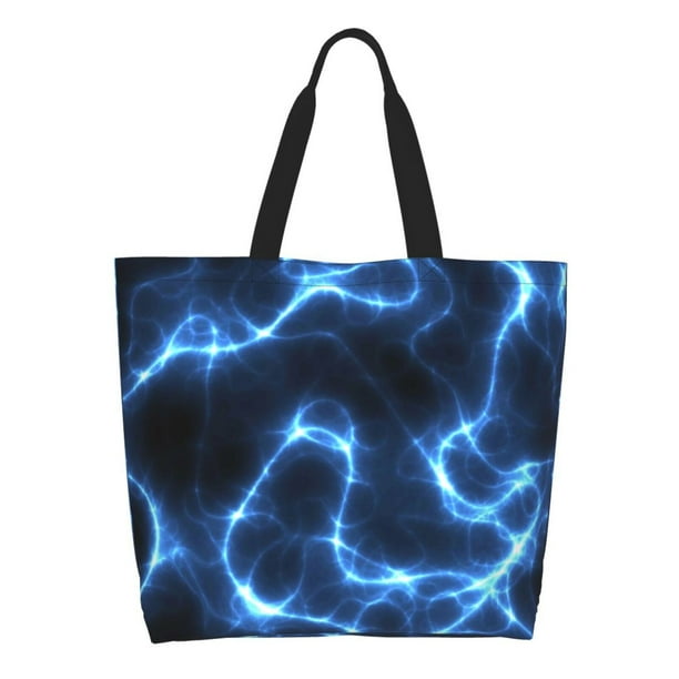 Balery Blue Lightning Bolsa Tote Estilo Estético con Cremalleras, Bolsa de Hombro, Bolsa de Compras Grande y Plegable